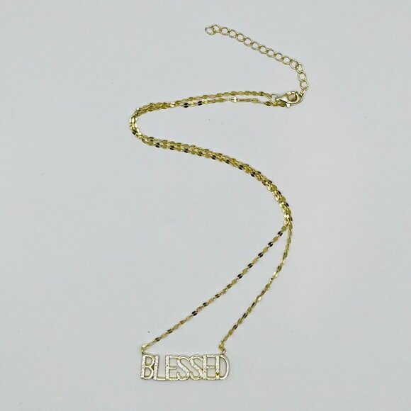 Sterling Silver Gold Tone BLESSED Necklace - Picture 2 of 7